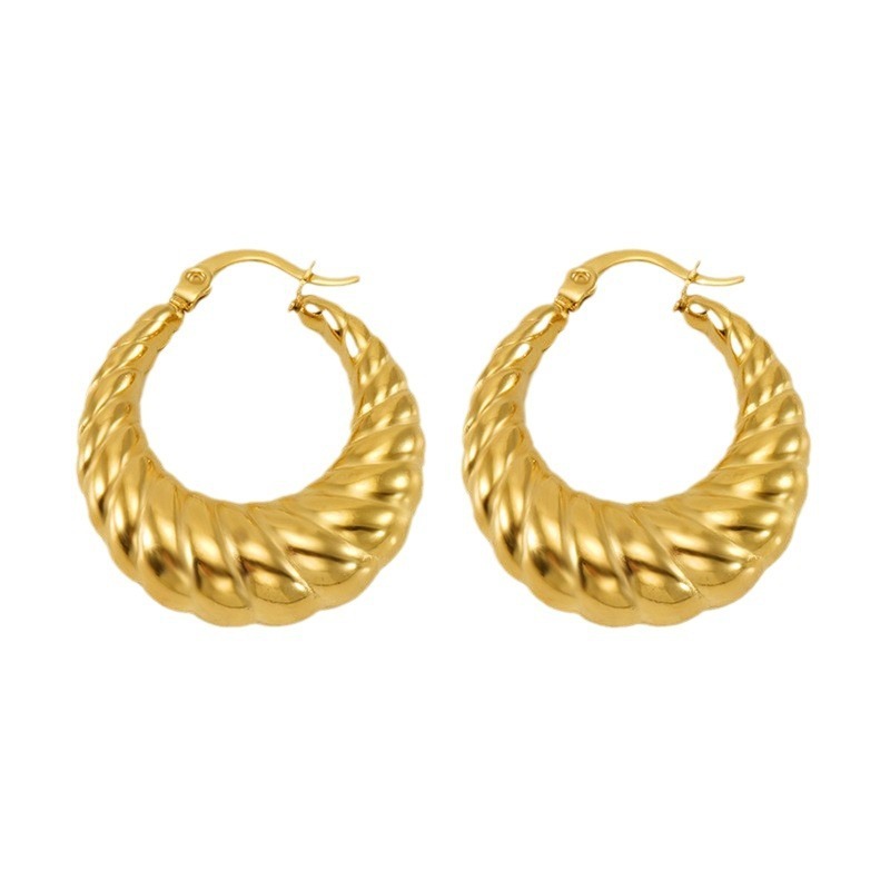 French Style Croissant Hypoallergenic Stainless Steel Hoop Earrings