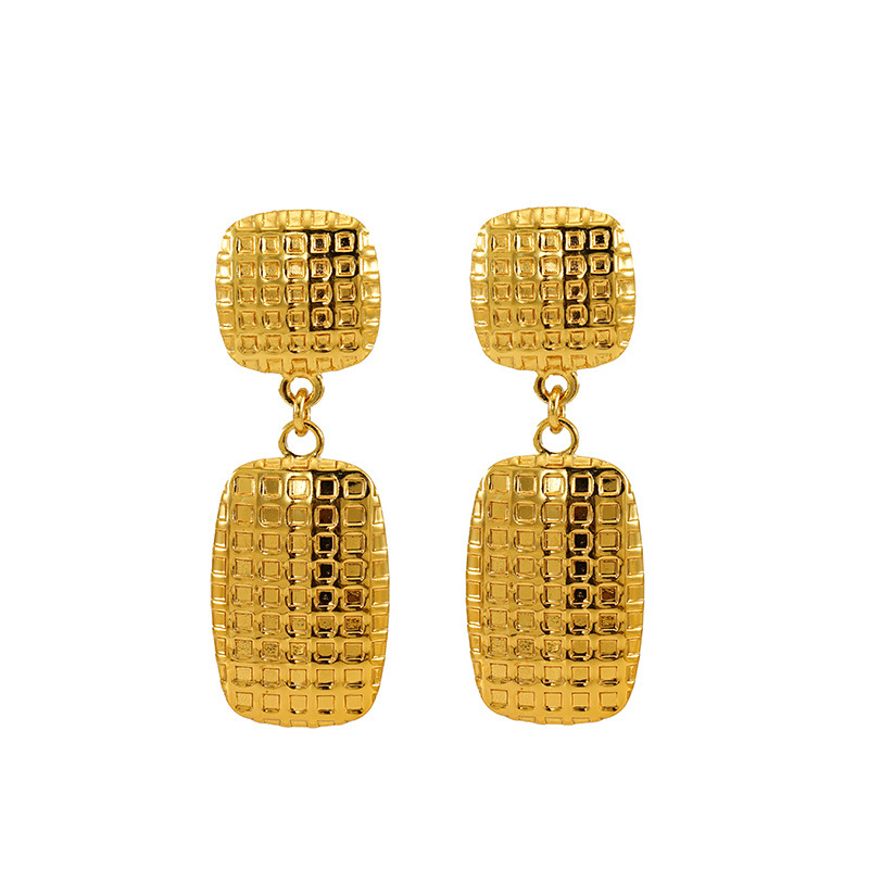 Geometric Hammered Square Drop Earrings in 316L Stainless Steel
