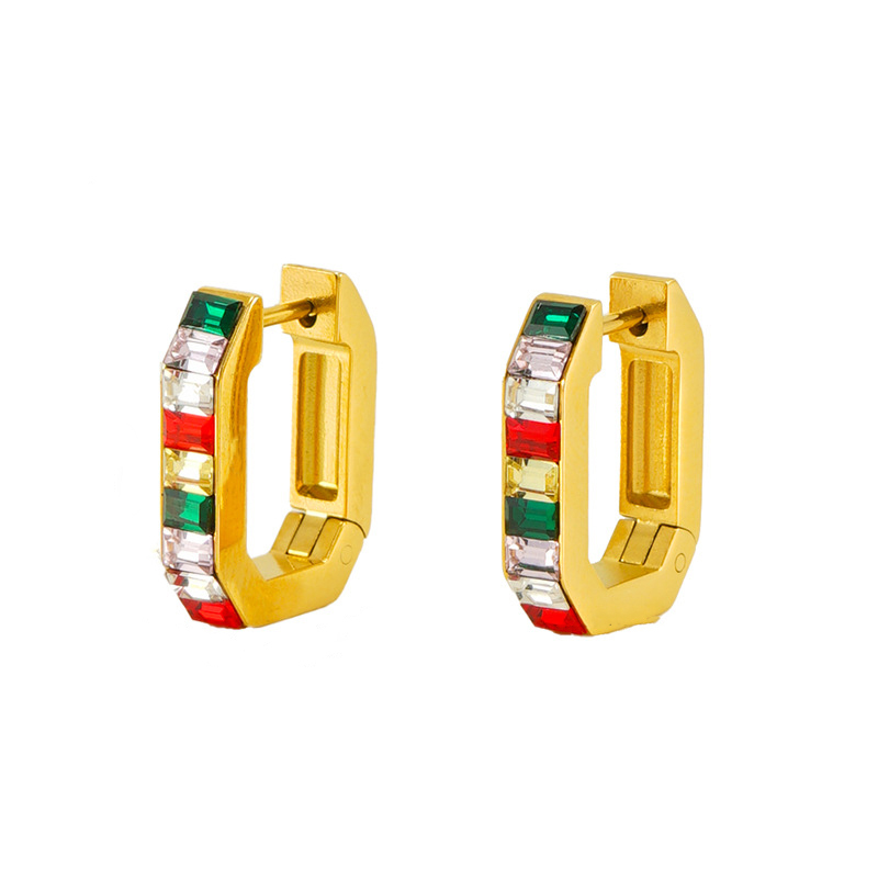 Dazzling Geometric Stainless Steel Coloured Zirconia Hoop Earrings
