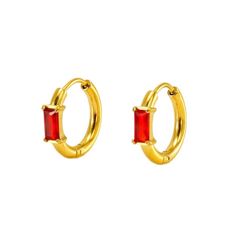 18K Plating Stylish Stainless Steel with Square Zirconia Hoop Earrings