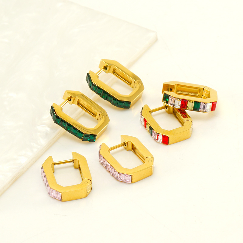 Dazzling Geometric Stainless Steel Coloured Zirconia Hoop Earrings