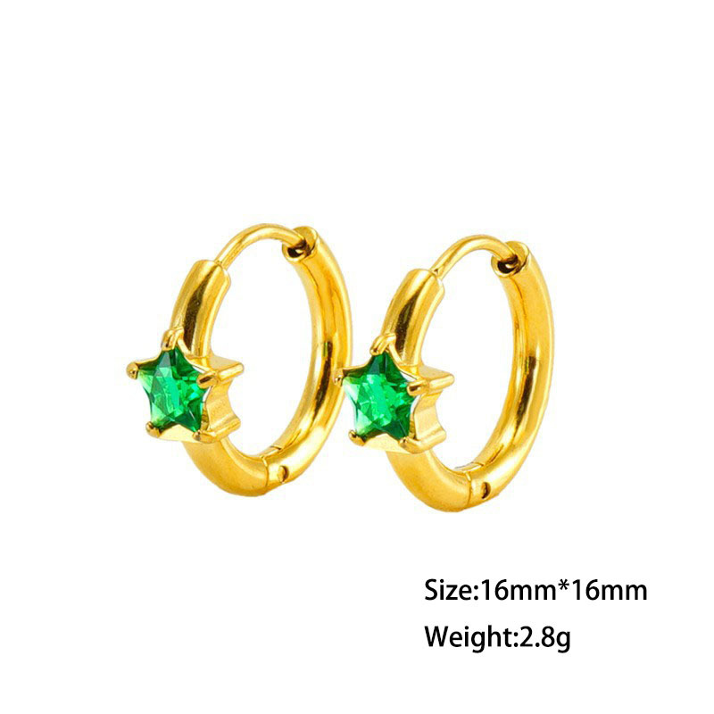 Sweet Stainless Steel Hoop Earrings with Pentagram Zirconia