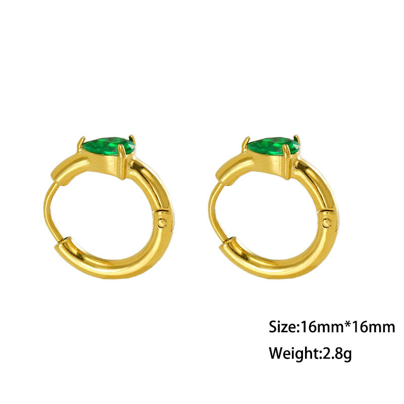 18k Plating Stainless Steel Hoop Earrings with Colorful Teardrop Zirconias