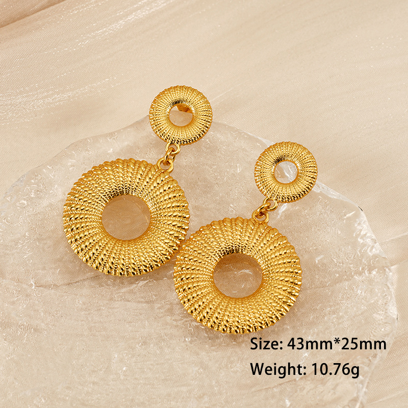 Retro Double Circle PVD Coated Stainless Steel Drop Earrings