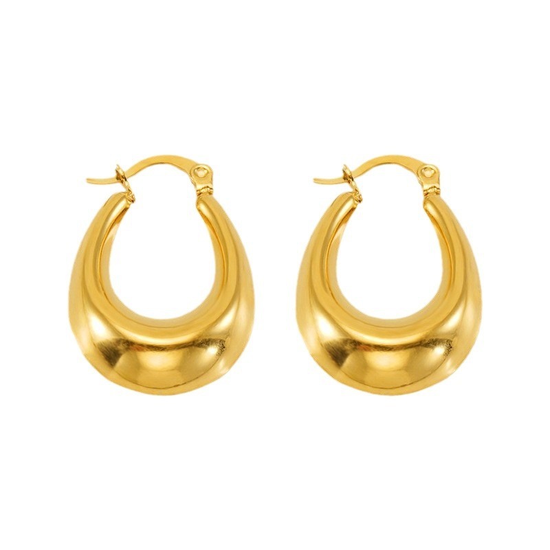 Art Reco Vintage Glossy 316L Stainless Steel U-shaped Hoop Earrings