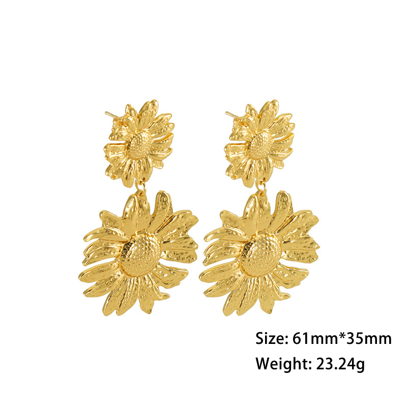 Fashion Sunflower & Vintage Flower Stainless Steel Earrings