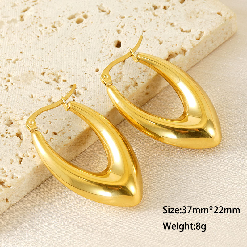 Polishing 18K Gold Plated U-shaped Stainless Steel Hoop Earrings
