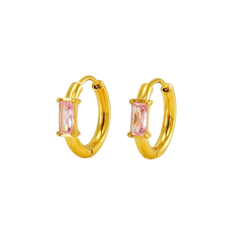 18K Plating Stylish Stainless Steel with Square Zirconia Hoop Earrings