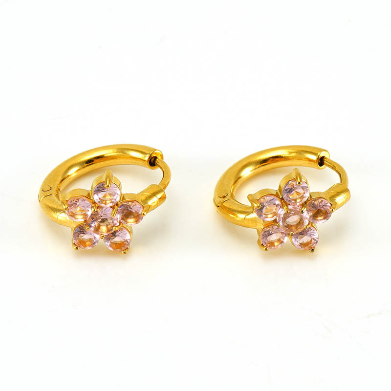 Cute 316L Stainless Steel with Zirconias Flower Hoop Earrings