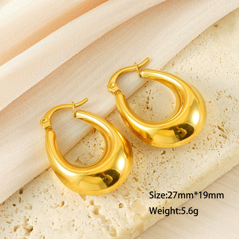 Art Reco Vintage Glossy 316L Stainless Steel U-shaped Hoop Earrings