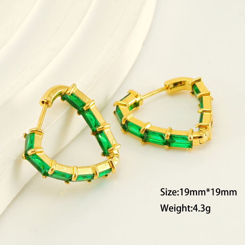 316L Heart-Shapes Stainless Steel and Zirconia Reversible Hoop Earrings