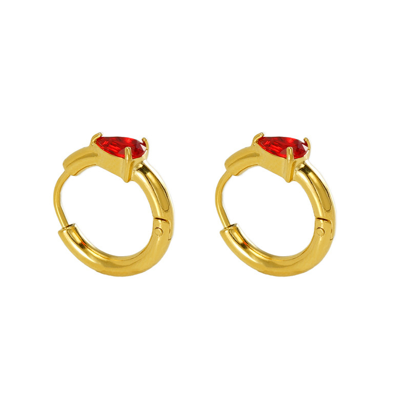 18k Plating Stainless Steel Hoop Earrings with Colorful Teardrop Zirconias
