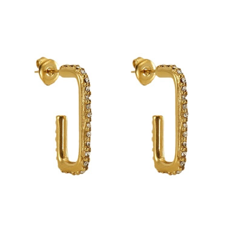 Ornate J Hoop Colorfast Gold Plated Stainless Steel Earrings With Rhinestone
