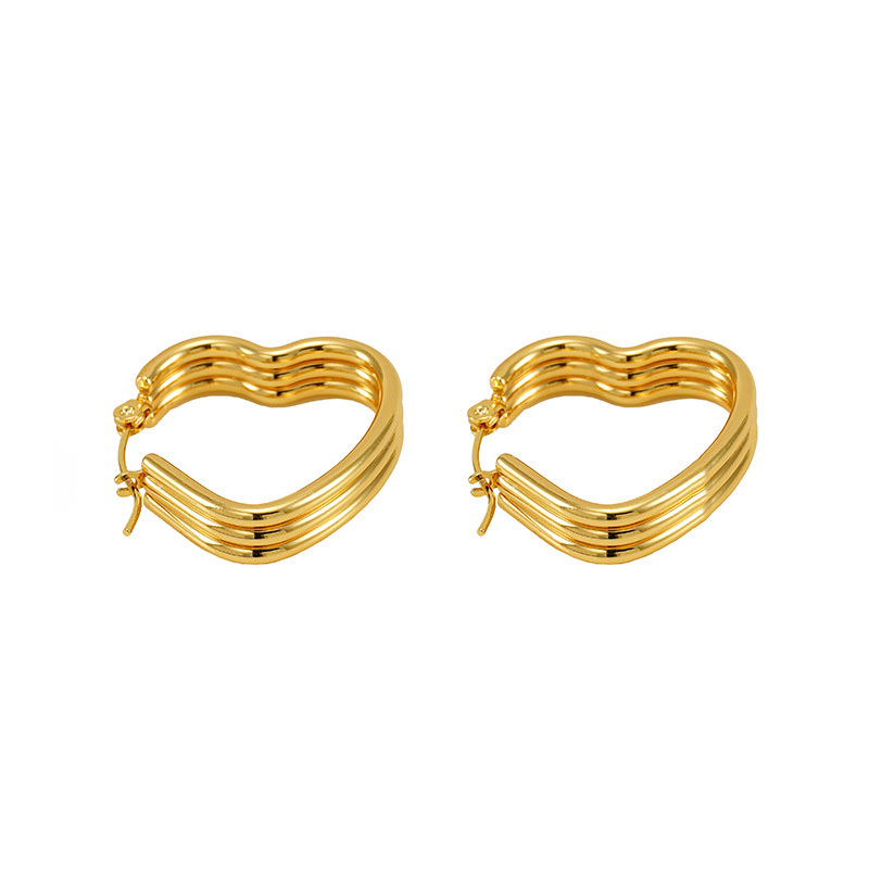 Minimalist Gold Plated Polished Heart Hoop Earrings in Stainless Steel