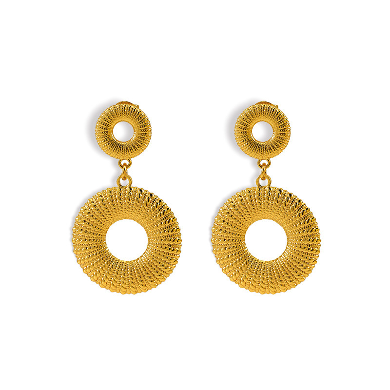 Retro Double Circle PVD Coated Stainless Steel Drop Earrings