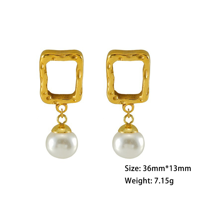 Exquisite Square Cutout Stainless Steel Pearl Earrings