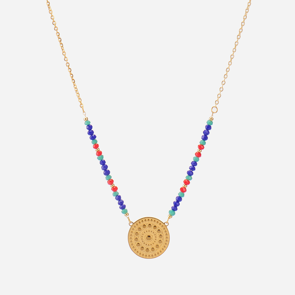 *Pre-order*  wholesale ethnic medallion necklace with natural stone beads