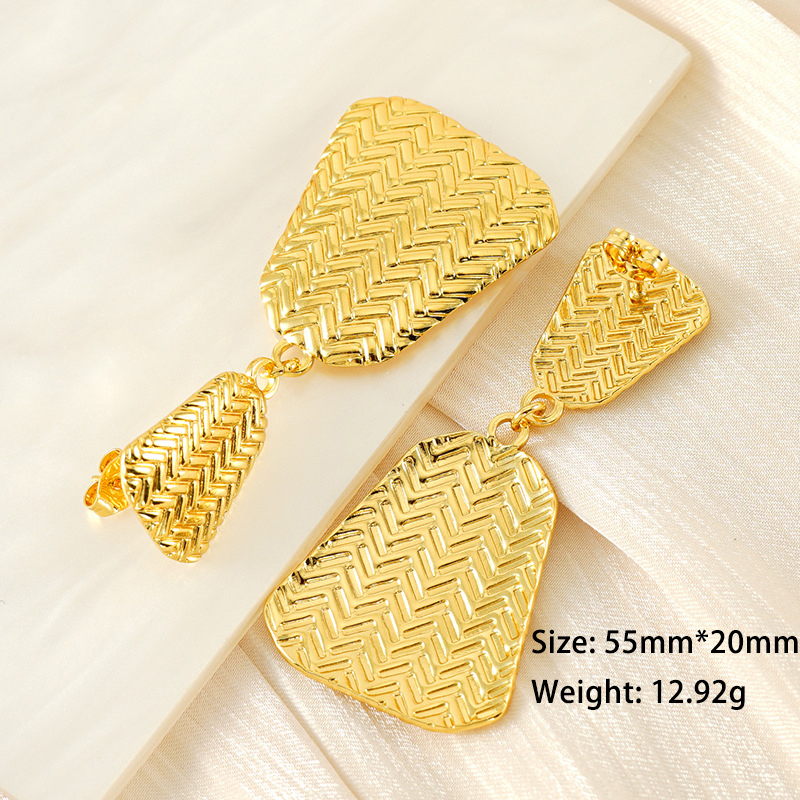 Bold Herringbone Textured Stainless Steel Stud Earrings