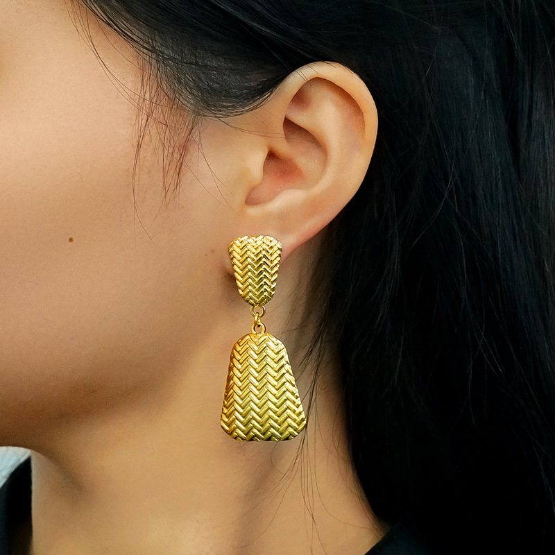 Bold Herringbone Textured Stainless Steel Stud Earrings