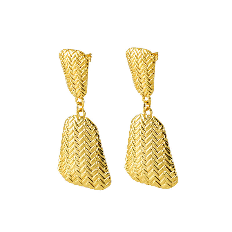 Bold Herringbone Textured Stainless Steel Stud Earrings