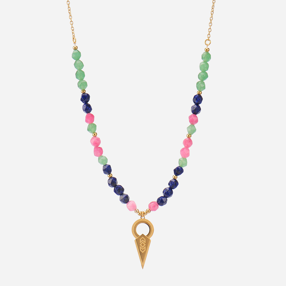 *Pre-order*  designer jewelry multi stone ethnique azteque pendentif necklace
