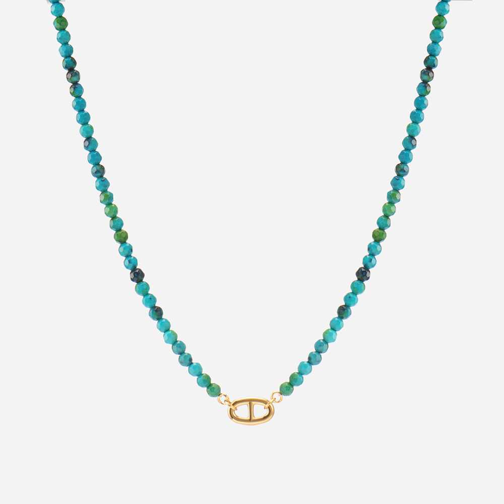 *Pre-order*  designer jewelry chrysocolla beaded necklace with mariner link