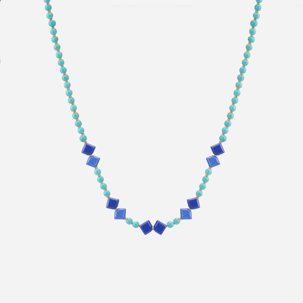 *Pre-order*  private label jewelry turquoise beads lapis station necklace