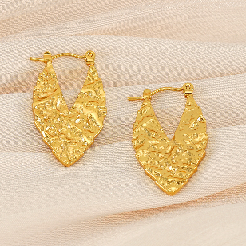 Feminine Irregular Hammered Textured Stainless Steel Hoop Earrings