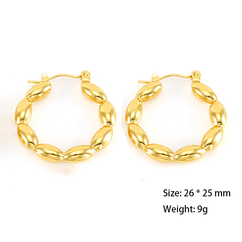 Rustic Polishing Beaded Stainless Steel Oval Hoop Earrings