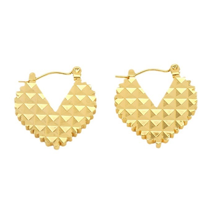 Art Deco Heart Embossed Hoop Earrings in 316L Stainless Steel