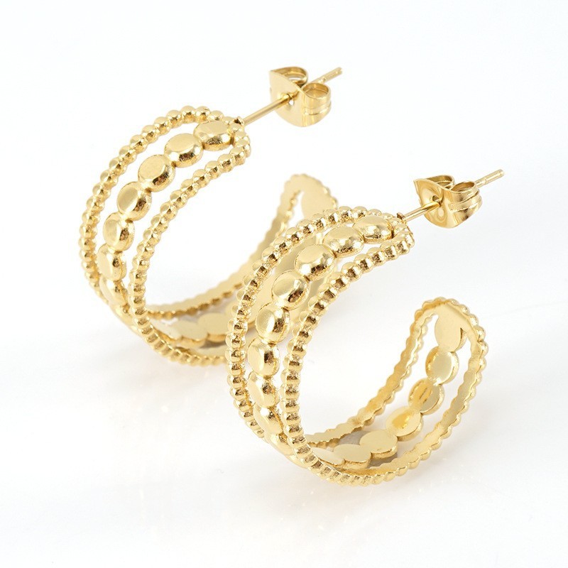 316L Exquisite  Beaded C Hoop Stainless Steel Earrings