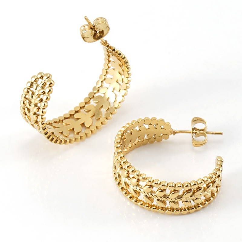 Delicate 316L Wheat C Hoop Stainless Steel Earrings