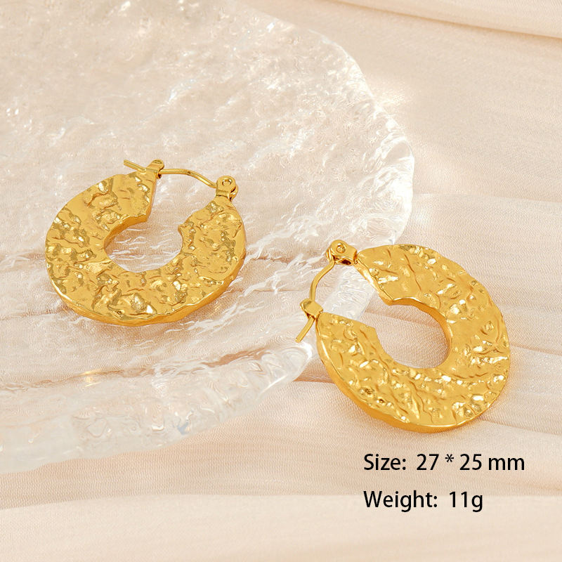 Vintage Hammered U-Shaped Hoop Earrings in 316L Hypoallergenic Stainless Steel