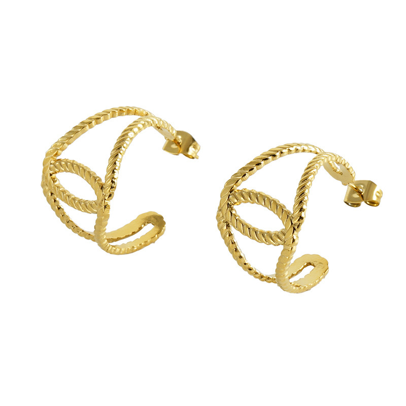 18K Plated Line Crossover  Stainless Steel Hoop Earrings