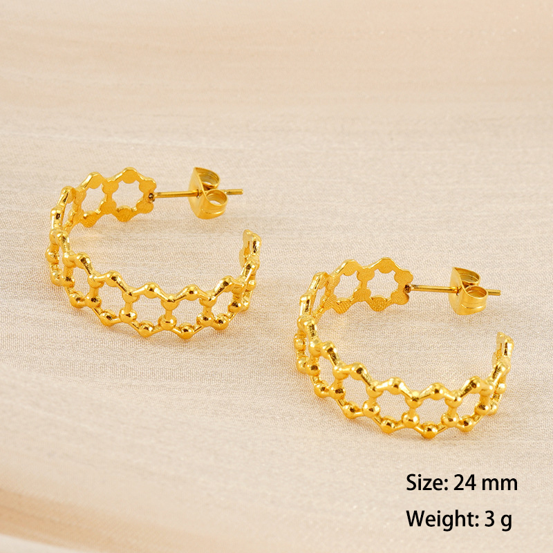 Stylish Hexagonal Cutout Stainless Steel Hoop Earrings