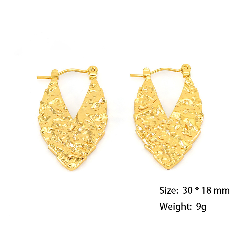 Feminine Irregular Hammered Textured Stainless Steel Hoop Earrings