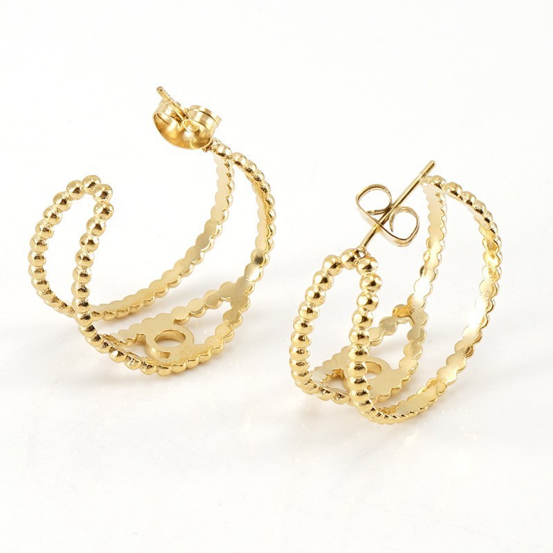 ins style Angel Eyes & Round Beads C Hoop Earrings