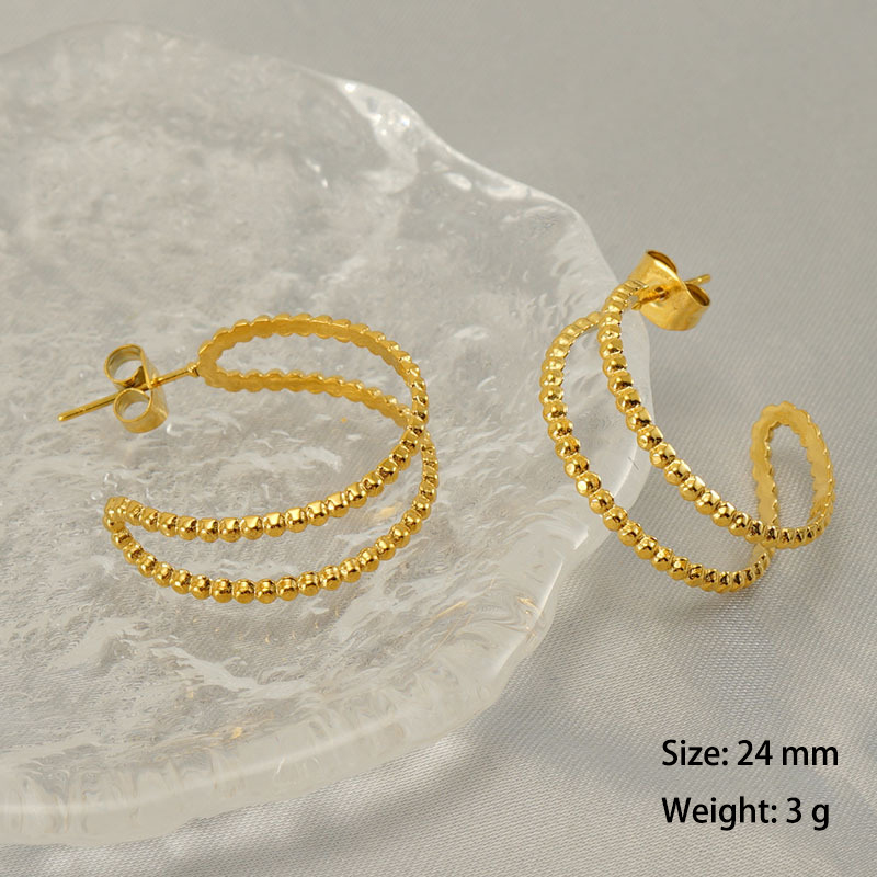 Simple Double Layers Dots Beaded Hoop Earrings Stainless Steel