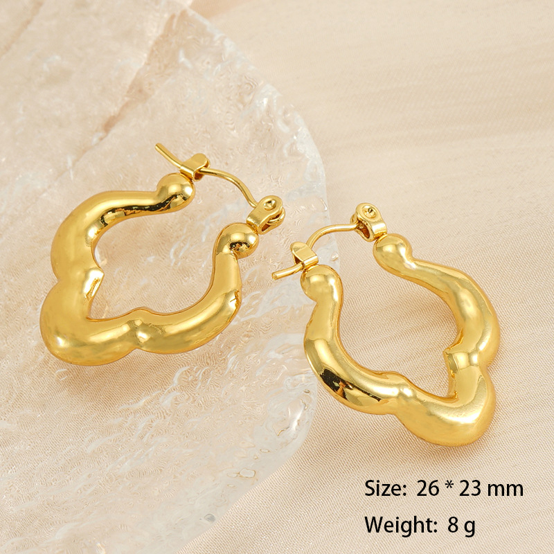 Statement Irregular Wave Stainless Steel Hoop Earrings in Gold Plated