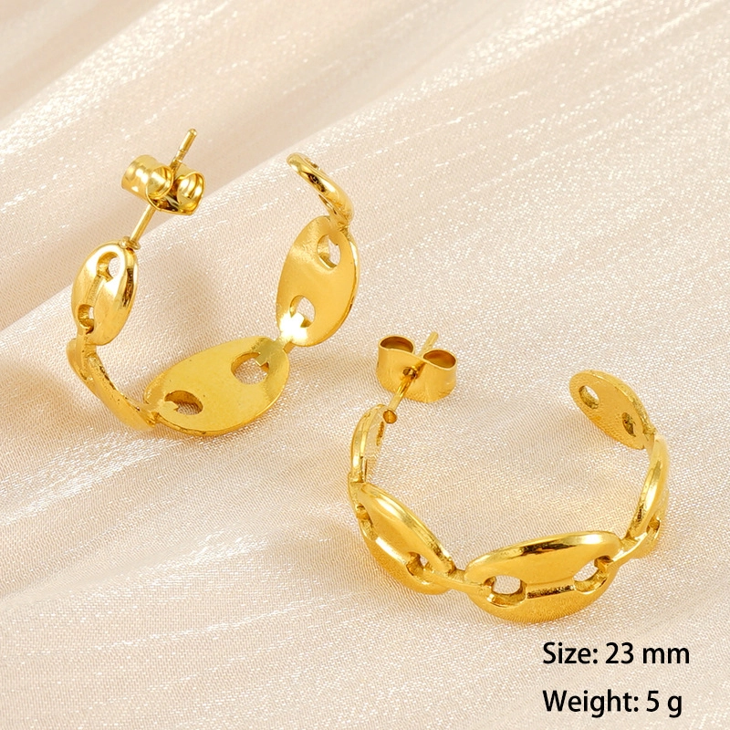PVD Coated Cute Pig Nose C Hoop Earrings in Stainless Steel