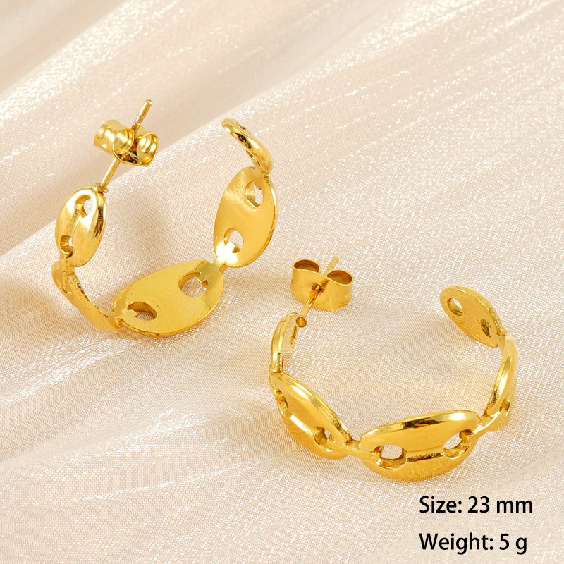PVD Coated Cute Pig Nose C Hoop Earrings in Stainless Steel