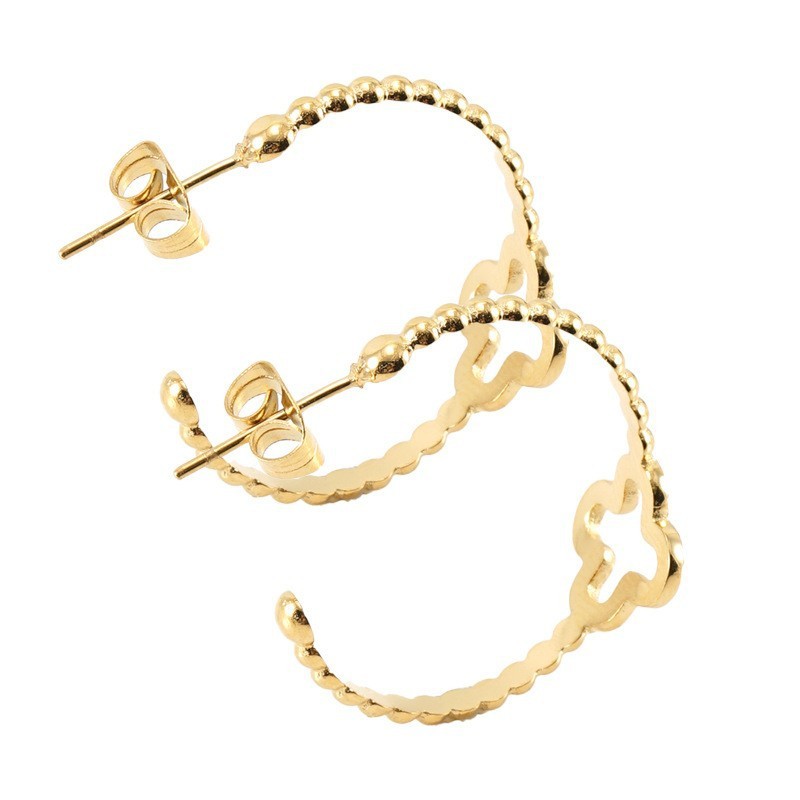 French Clover Hollowed C Hoop Earrings in Stainless Steel