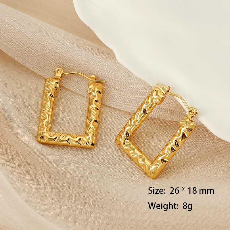 Chic 18K Gold Plated Stainless Steel Hammered Hoop Earrings