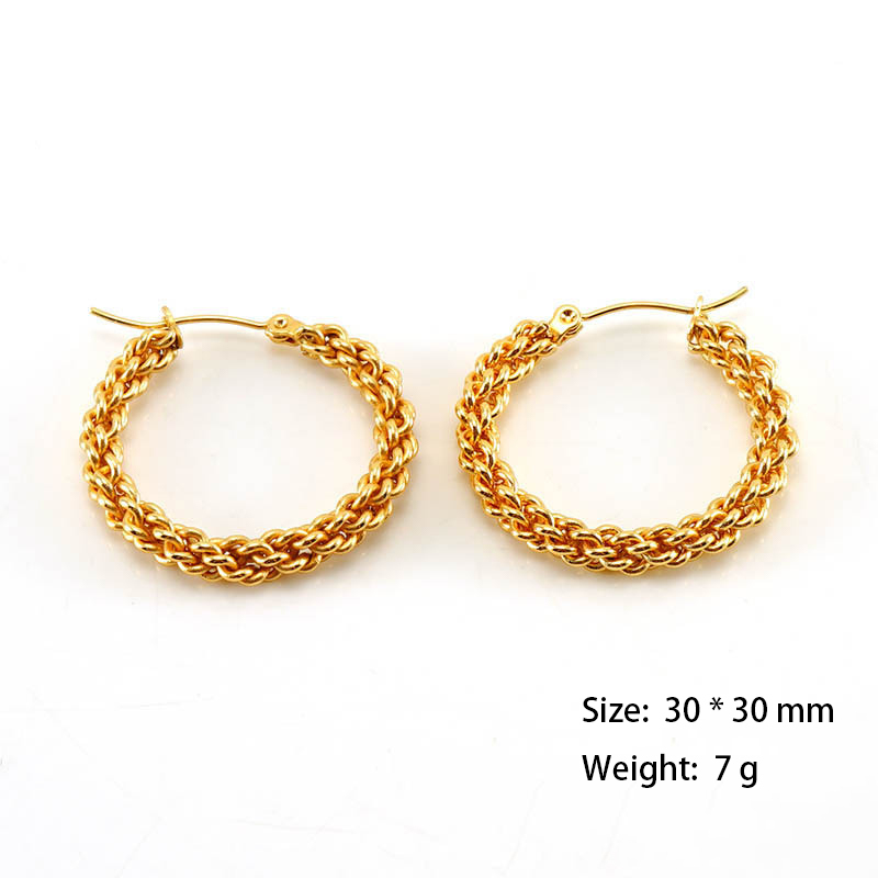 Classic 18K Gold Plated Stainless Steel Twisted Chain Hoop Earrings
