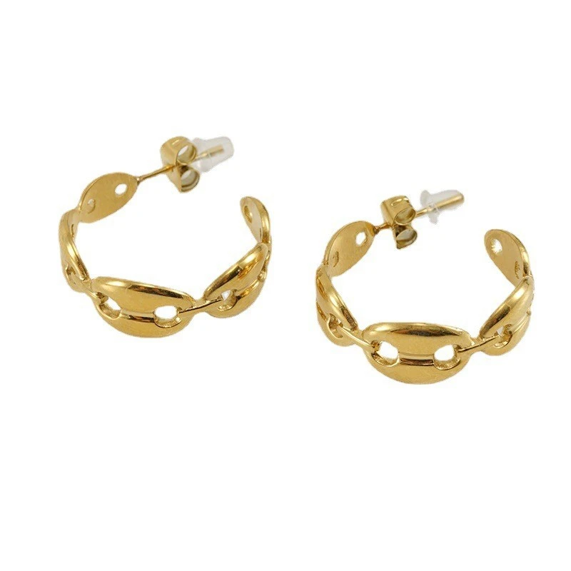 PVD Coated Cute Pig Nose C Hoop Earrings in Stainless Steel