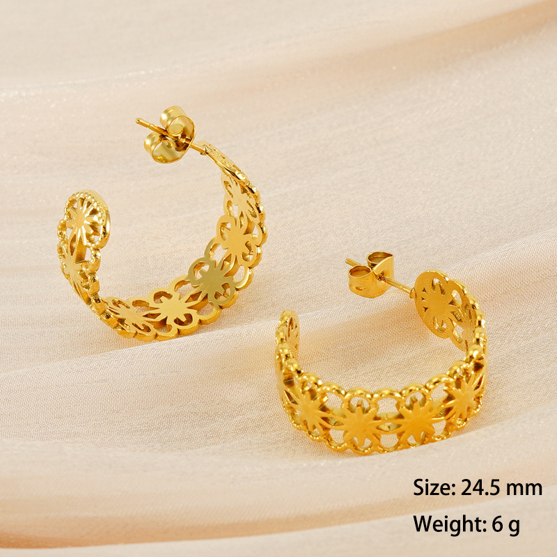 Trendy Multiple Flowers Stainless Steel  C Hoop Earrings