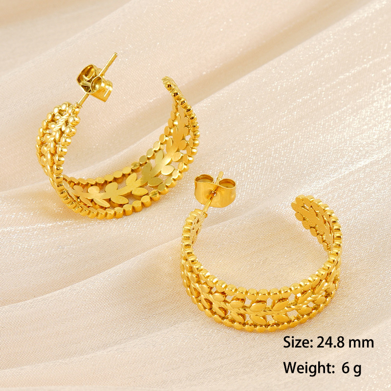 Delicate 316L Wheat C Hoop Stainless Steel Earrings