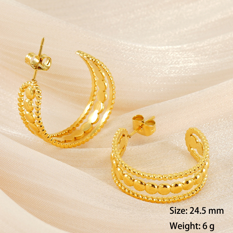 316L Exquisite  Beaded C Hoop Stainless Steel Earrings