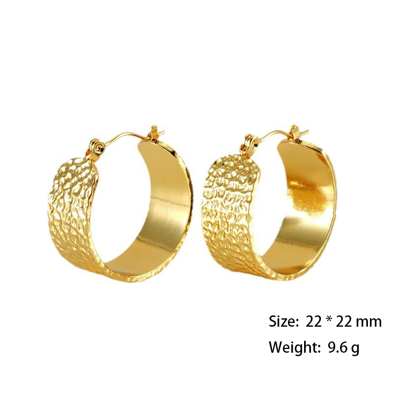 Retro Hammered Stainless Steel Hoop Earrings in PVD Coated