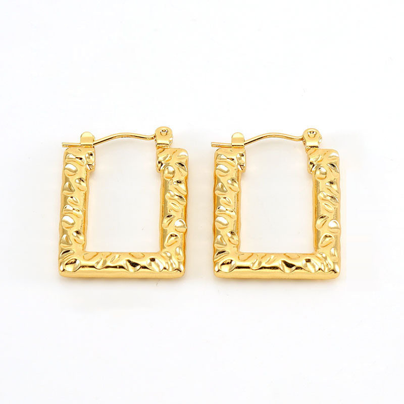 Chic 18K Gold Plated Stainless Steel Hammered Hoop Earrings